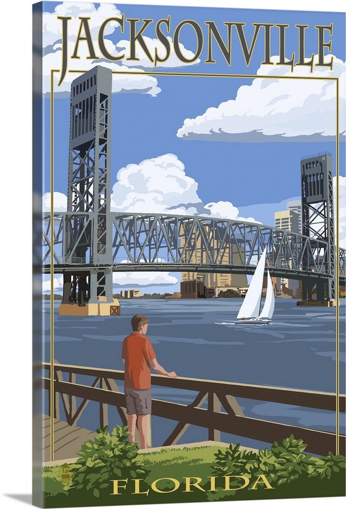 Jacksonville, Florida - Bridge Scene: Retro Travel Poster