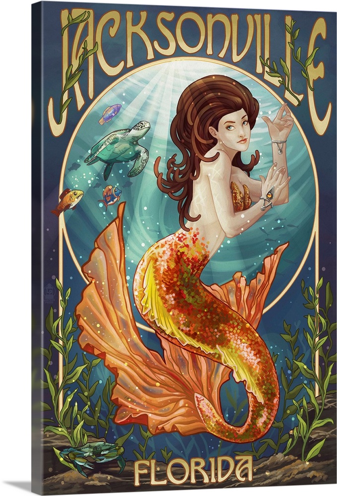 Jacksonville, Florida - Mermaid Scene: Retro Travel Poster