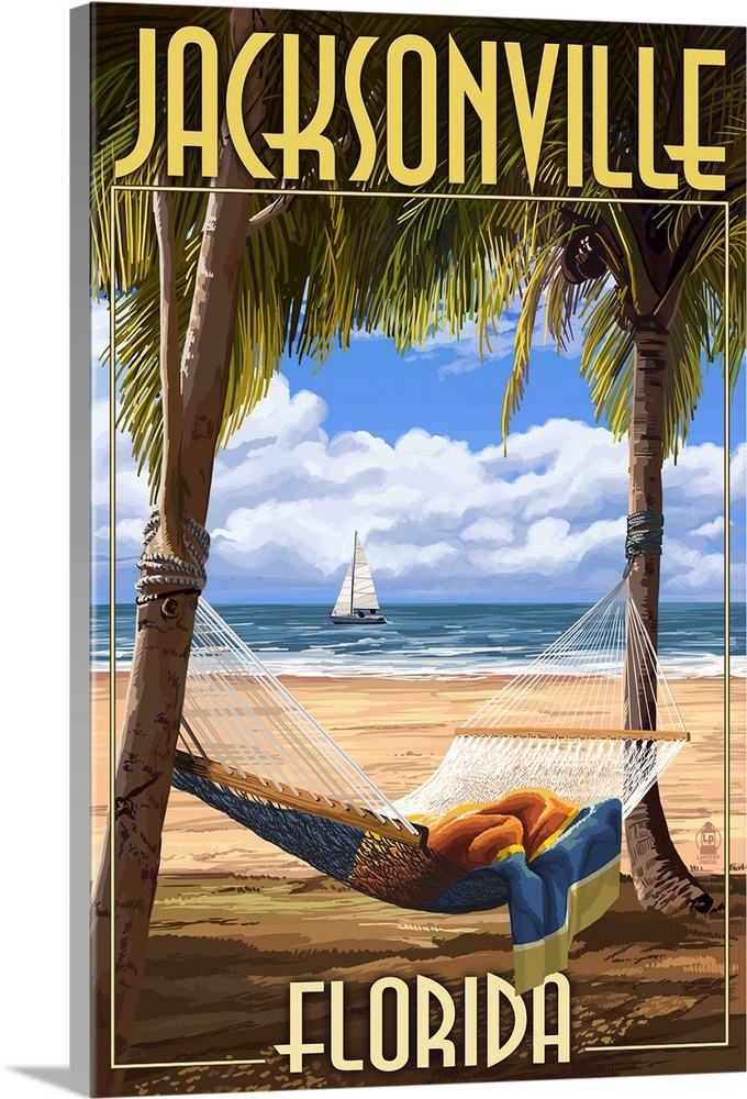 Jacksonville, Florida - Palms and Hammock: Retro Travel Poster