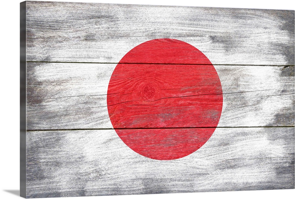 The flag of Japan with a weathered wooden board effect.