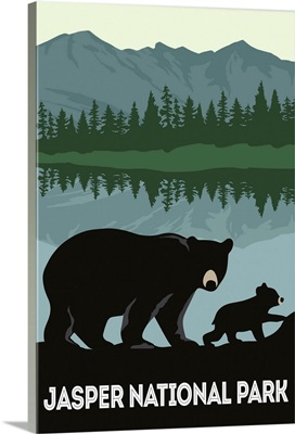 Jasper National Park, Bear And Cub: Graphic Travel Poster