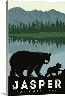 Jasper National Park, Bear And Cub: Graphic Travel Poster