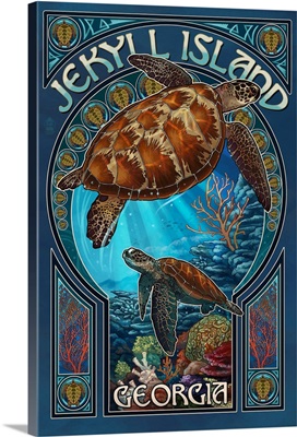 Jekyll Island, Georgia - Sea Turtle Art Nouveau: Retro Travel Poster