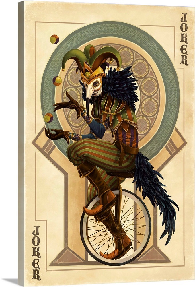 Joker Playing Card Retro Art Poster Wall Art, Canvas Prints, Framed