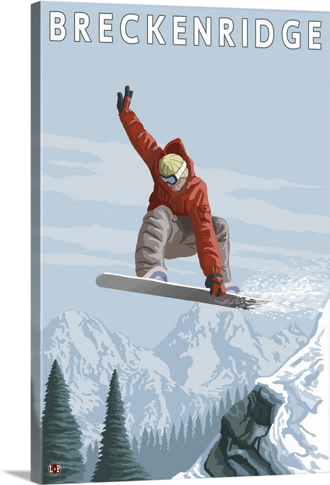 Jumping Snowboarder - Breckenridge, Colorado: Retro Travel Poster