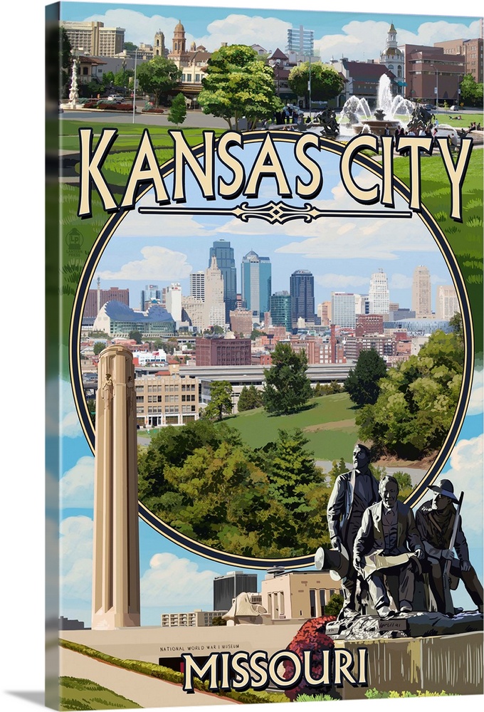 Kansas City, Missouri - Montage Scenes: Retro Travel Poster