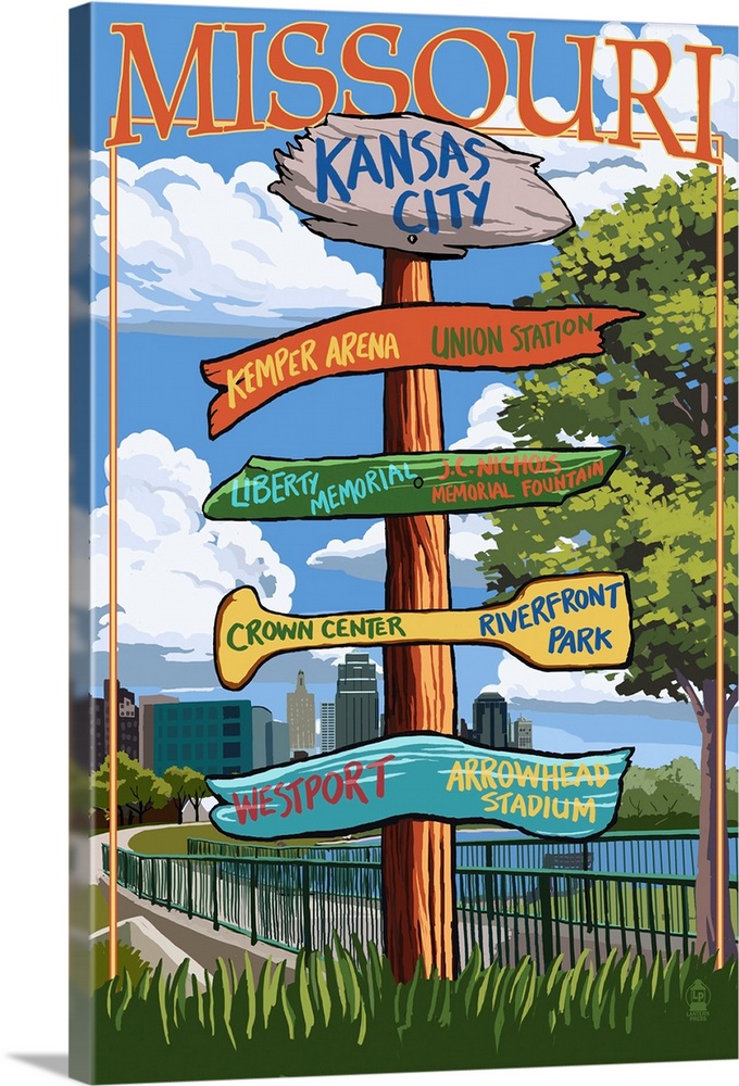 Kansas City, Missouri - Signpost Destinations: Retro Travel Poster