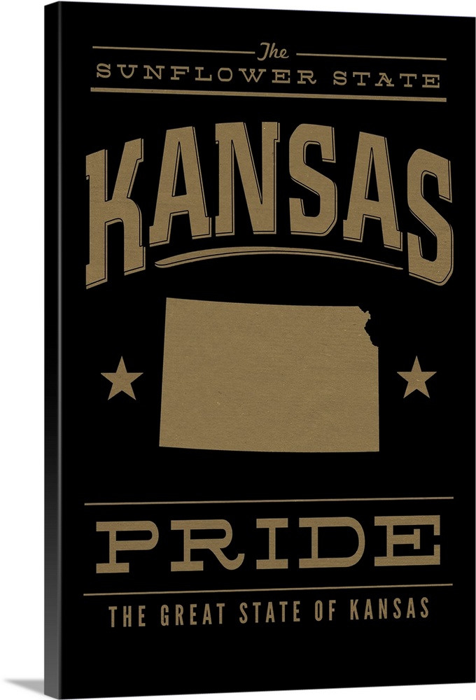 The Kansas state outline on black with gold text.