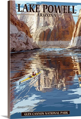 Kayaking In Lake Powell: Retro Travel Poster