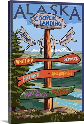 Kenai River, Alaska - Sign Post: Retro Travel Poster