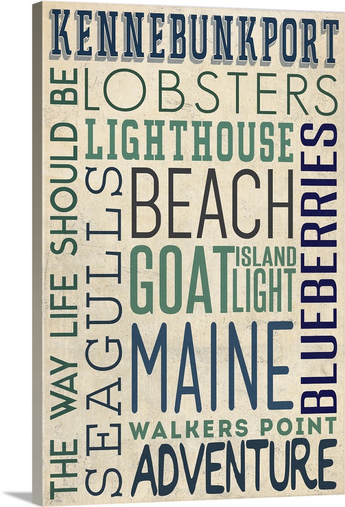 Kennebunkport, Maine, Typography Wall Art, Canvas Prints, Framed Prints
