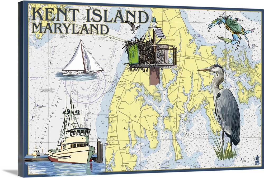 Kent Island, Maryland - Nautical Chart: Retro Travel Poster
