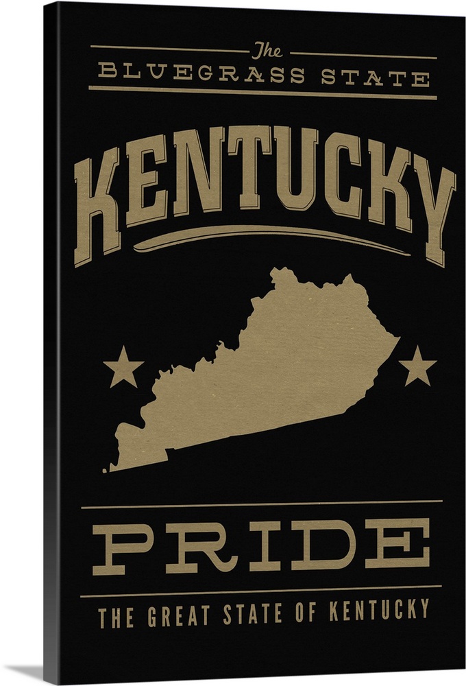 The Kentucky state outline on black with gold text.