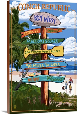 Key West, Florida - Conch Republic Destination Signs: Retro Travel Poster