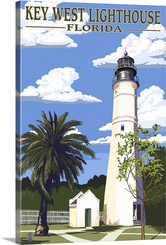 Key West Lighthouse, Florida Day Scene: Retro Travel Poster Wall Art ...