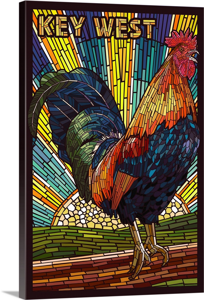 Key West - Rooster Mosaic: Retro Travel Poster
