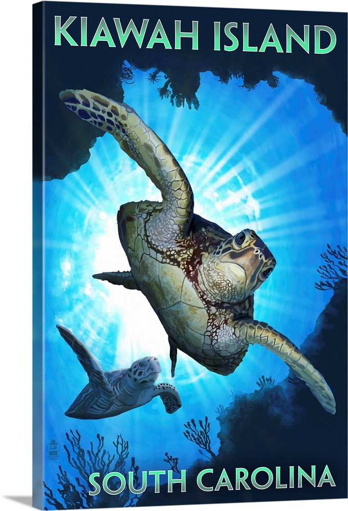 Kiawah Island - South Carolina - Sea Turtle Diving: Retro Travel Poster