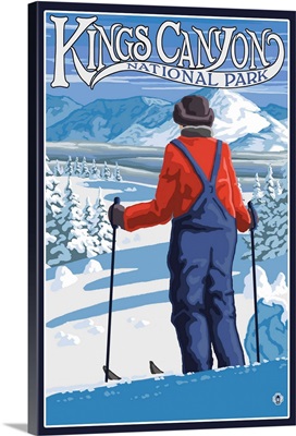 Kings Canyon National Park - Skier Admiring: Retro Travel Poster