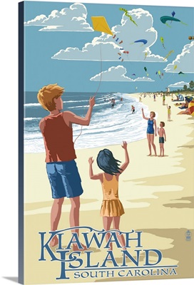 Kite Flyers - Kiawah Island, South Carolina -  : Retro Travel Poster