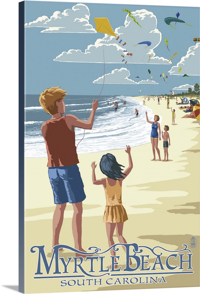 Kite Flyers - Myrtle Beach, South Carolina -  : Retro Travel Poster