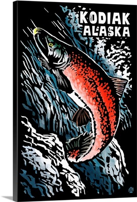 Kodiak, Alaska, Salmon Scratchboard