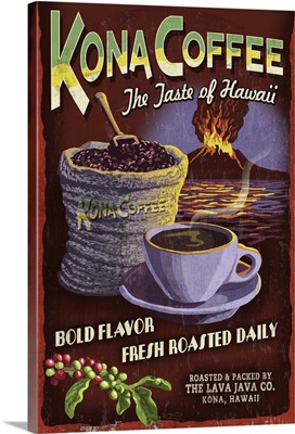 Kona Coffee Vintage Sign - Hawaii: Retro Travel Poster