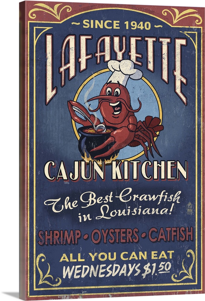 Lafayette, Louisiana - Cajun Kitchen Vintage Sign: Retro Travel Poster