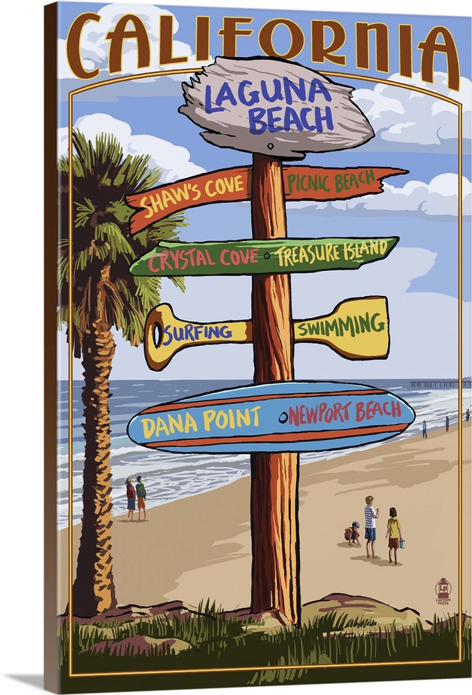 Laguna Beach, California - Destination Sign: Retro Travel Poster
