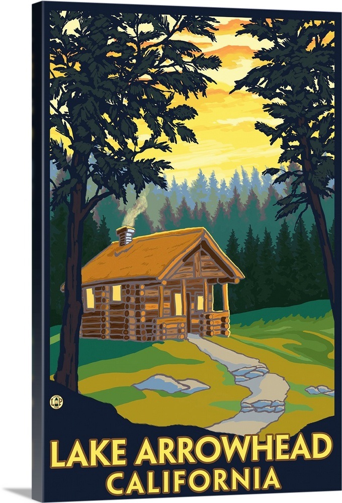 Lake Arrowhead, California Cabin in the Woods Retro Travel Poster