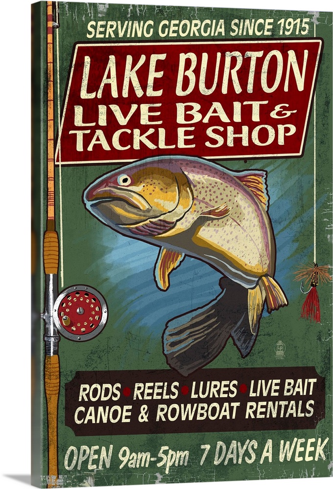 Lake Burton, Georgia - Tackle Shop Trout Vintage Sign: Retro Travel Poster