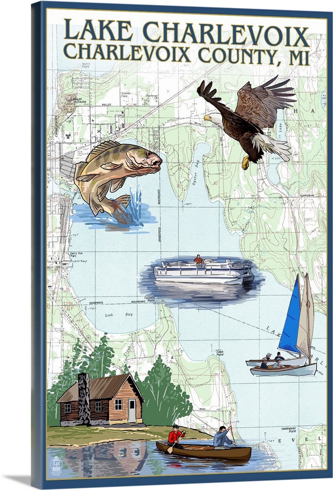 Lake Charlevoix, Michigan - Nautical Chart: Retro Travel Poster