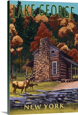 Lake George, New York, Deer Family and Cabin