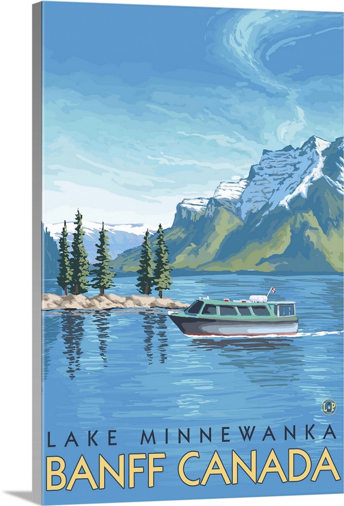 Lake Minnewanka, Banff, Canada: Retro Travel Poster