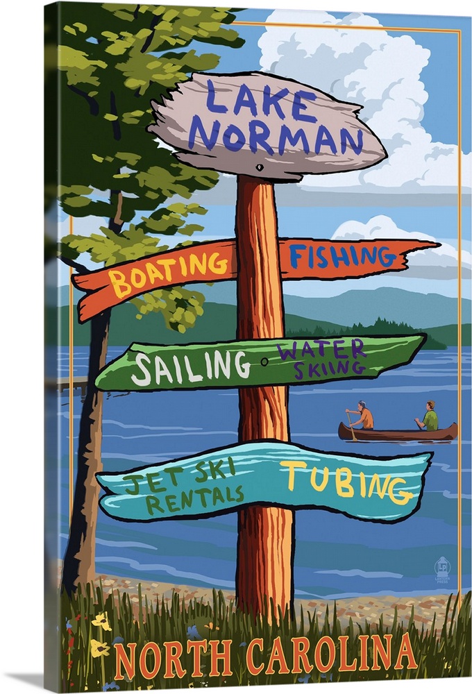 Lake Norman, North Carolina -  Destination Sign: Retro Travel Poster