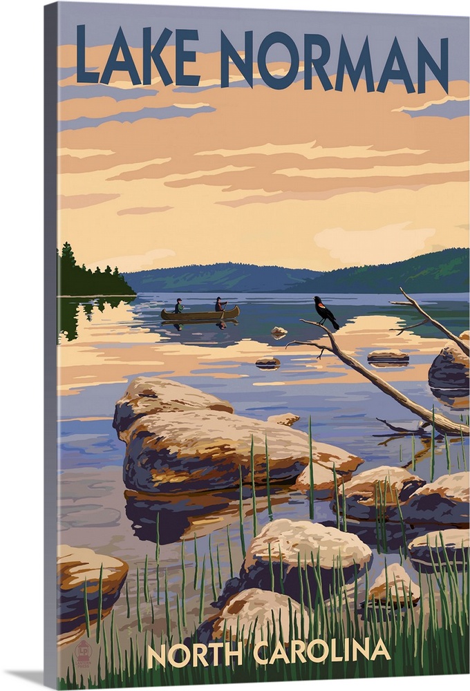 Lake Norman, North Carolina -  Lake Scene and Canoe: Retro Travel Poster