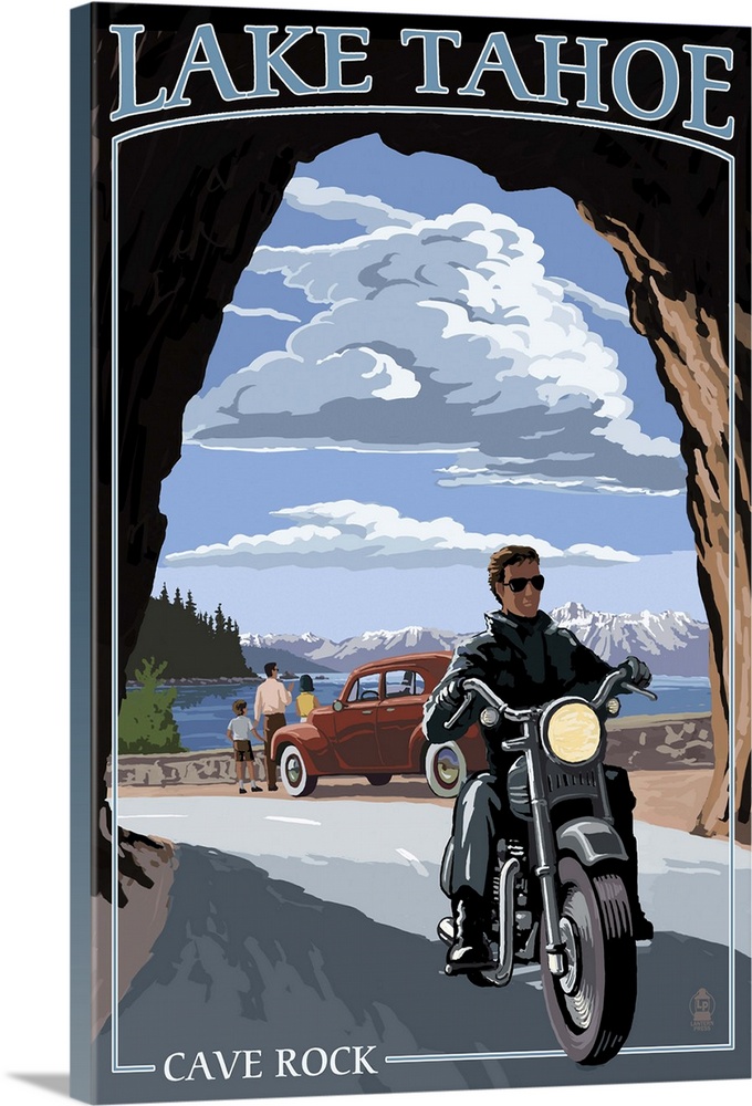 Lake Tahoe, California - Motorcycle Scene: Retro Travel Poster