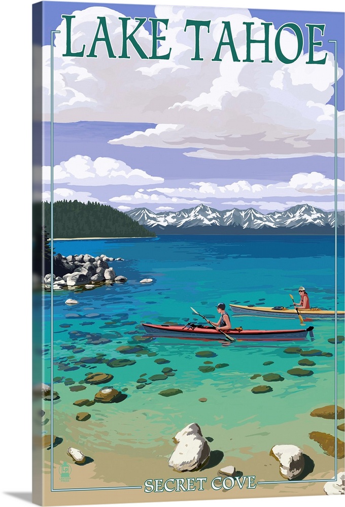 Lake Tahoe - Kayakers in Secret Cove: Retro Travel Poster