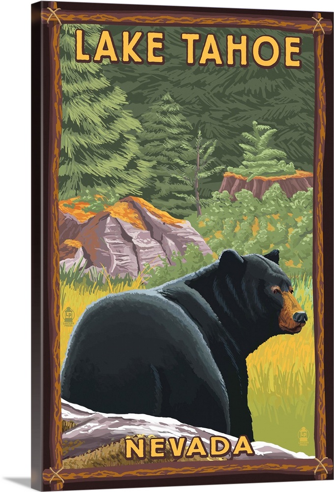 Lake Tahoe, Nevada - Black Bear: Retro Travel Poster