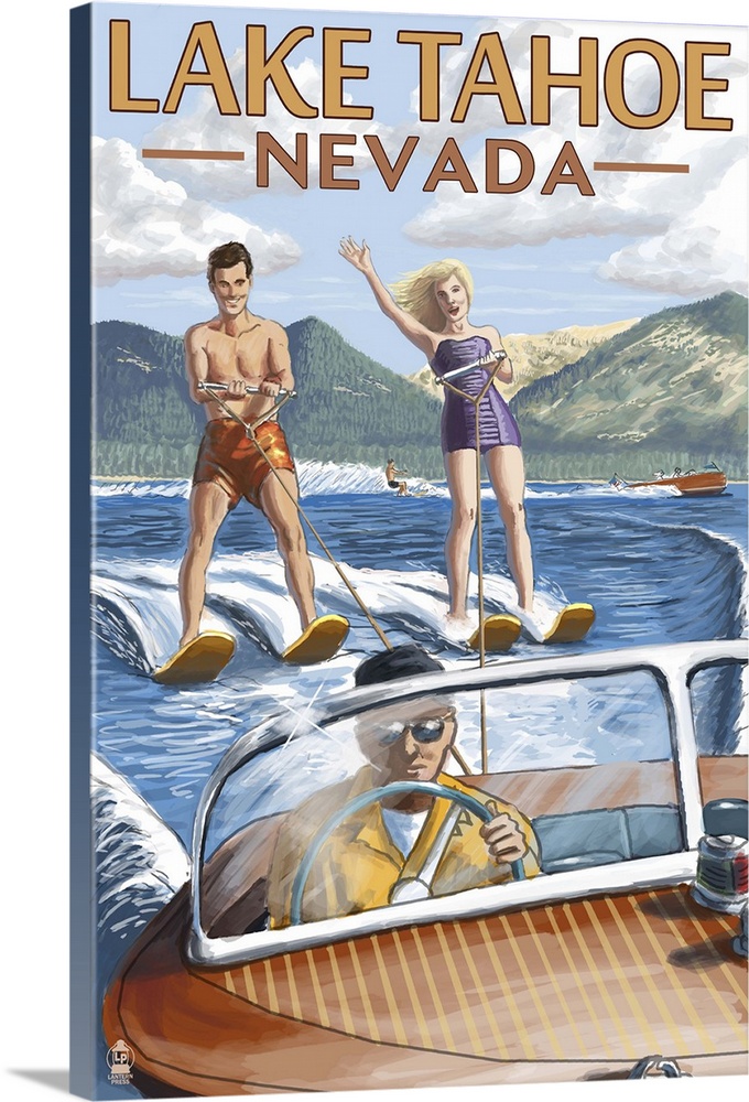 Lake Tahoe, Nevada - Water Skiing Scene : Retro Travel Poster