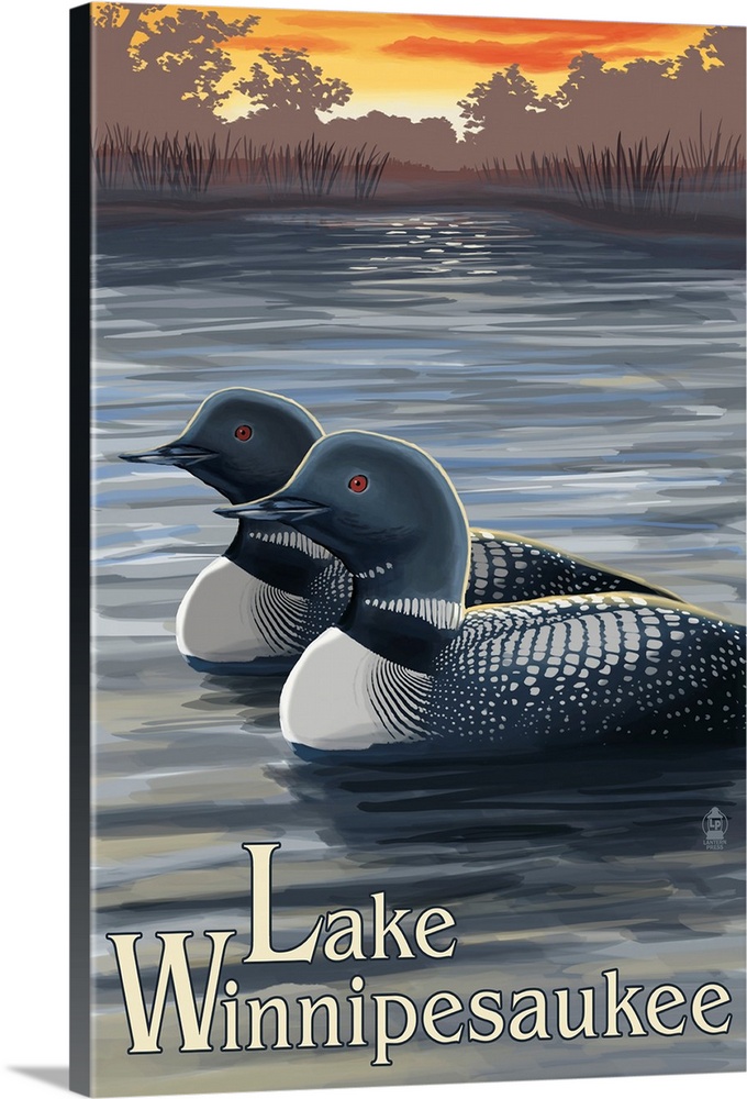 Lake Winnipesaukee, New Hampshire - Loons: Retro Travel Poster