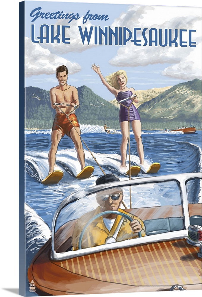 Lake Winnipesaukee, New Hampshire - Water Skiing Scene: Retro Travel Poster