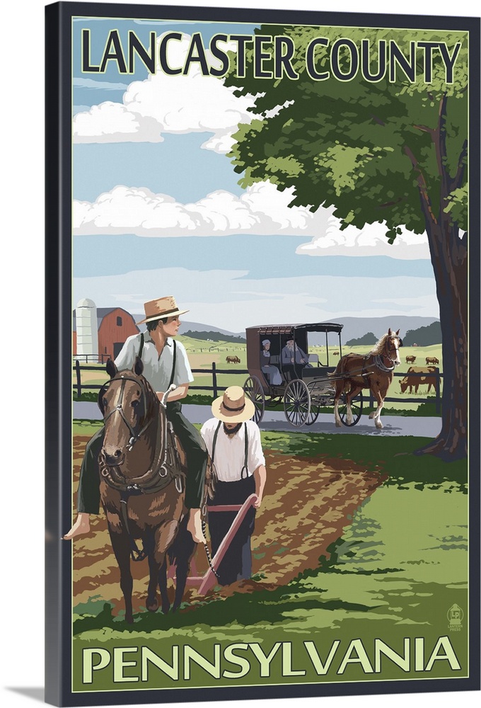 Lancaster County, Pennsylvania - Amish Farm Scene: Retro Travel Poster