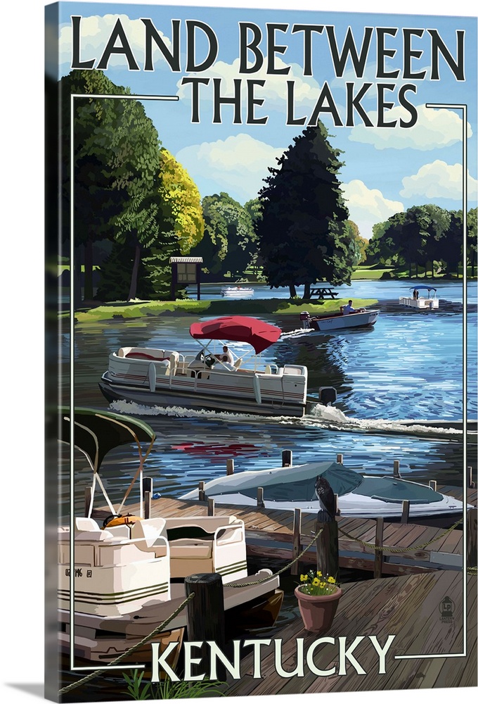 Land Between the Lakes, Kentucky - Pontoon Boats : Retro Travel Poster