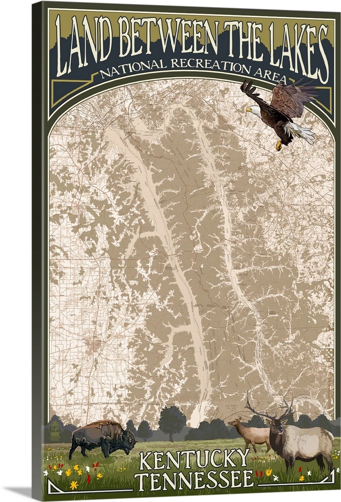Land Between The Lakes, KentuckyTennessee, Map Wall Art, Canvas Prints