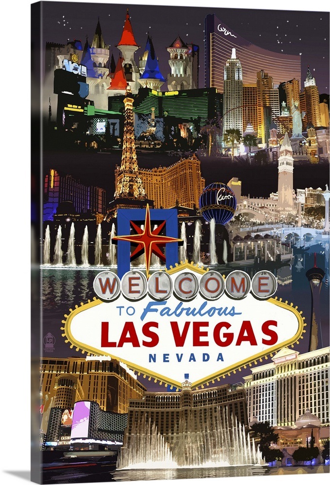 Las Vegas Casinos and Hotels Montage Retro Travel Poster Wall Art