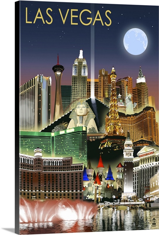 Las Vegas, Nevada - Cityscape - Line Drawing - Lantern Press Artwork (24x36  Giclee Gallery Print, Wall Decor Travel Poster) 