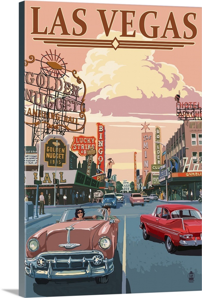 Las Vegas Old Strip Scene Retro Travel Poster Wall Art Canvas Prints Framed Prints Wall 