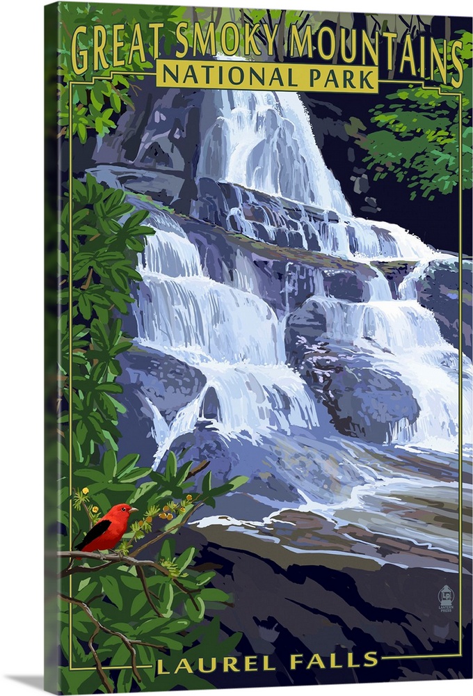 Laurel Falls - Great Smoky Mountains National Park, TN: Retro Travel Poster
