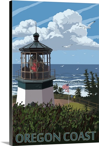 Lighthouse Scene - Oregon Coast: Retro Travel Poster | Great Big Canvas