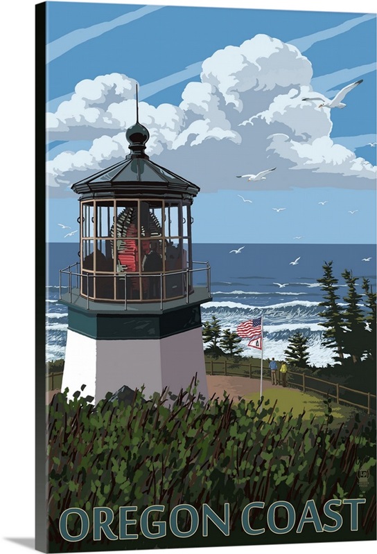 Lighthouse Scene - Oregon Coast: Retro Travel Poster | Great Big Canvas